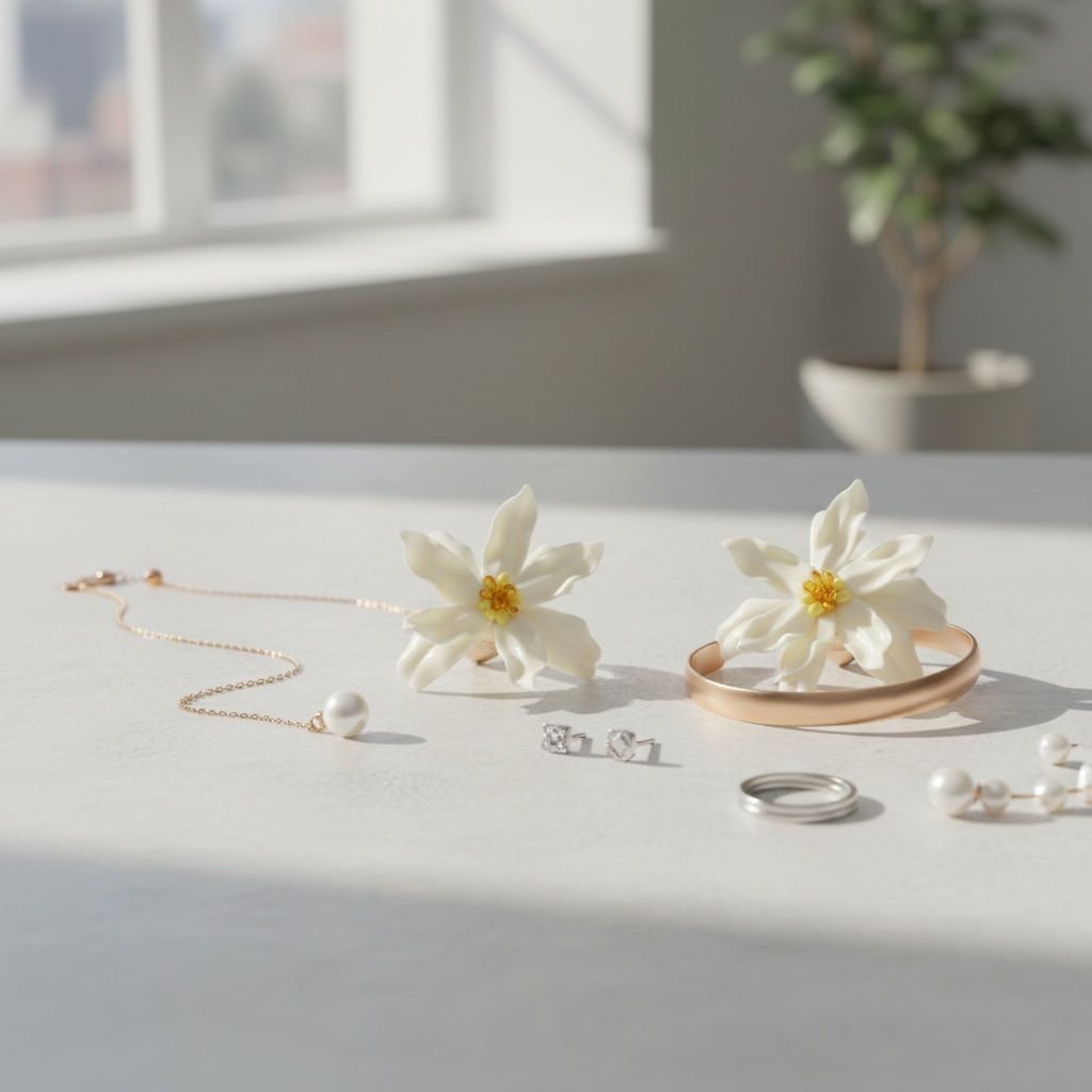 Stud Cream Flower Oversized Wavy Petal Earrings