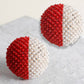 DST Red and White Dome Pearl Stone Stud Earrings
