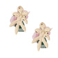 AKA Stud Gold Pink Green Fabric Flower Earrings