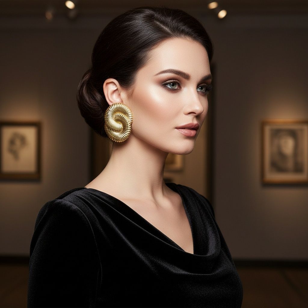 Stud Oversized Gold Twisted Spiral Earrings