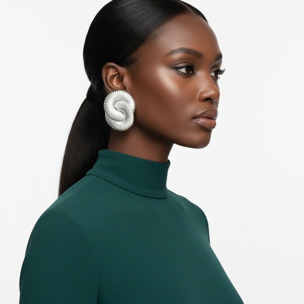 Stud Oversized Silver Twisted Spiral Earrings