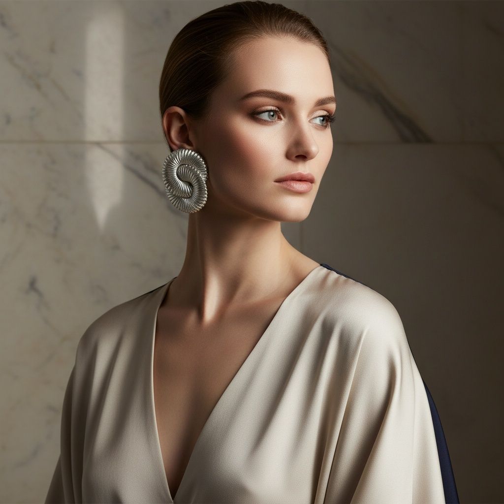 Stud Oversized Silver Twisted Spiral Earrings