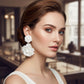 Drop White Double Rose Flower Felt Petal Earrings
