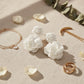 Drop White Double Rose Flower Felt Petal Earrings