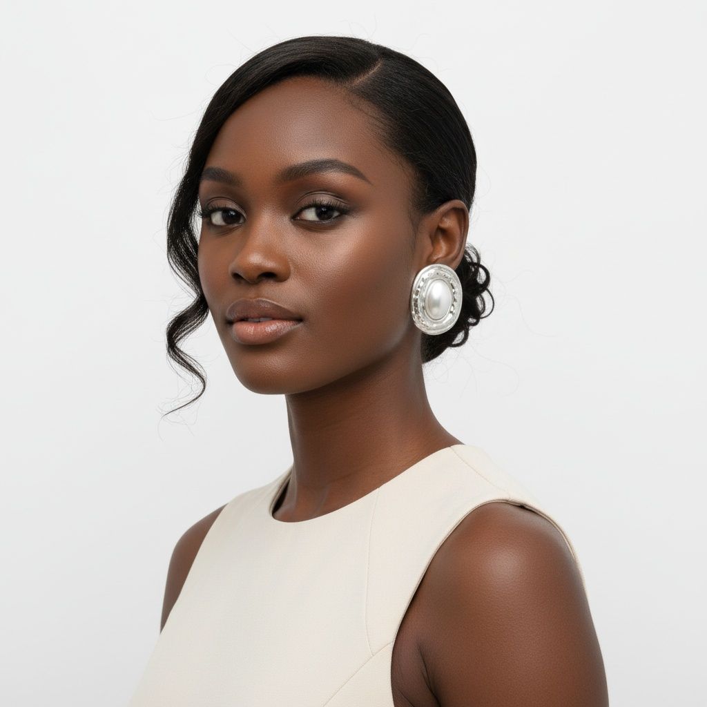 Clip On Organic Silver Oval White Pearl Earrings