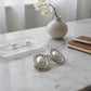 Clip On Organic Silver Oval White Pearl Earrings