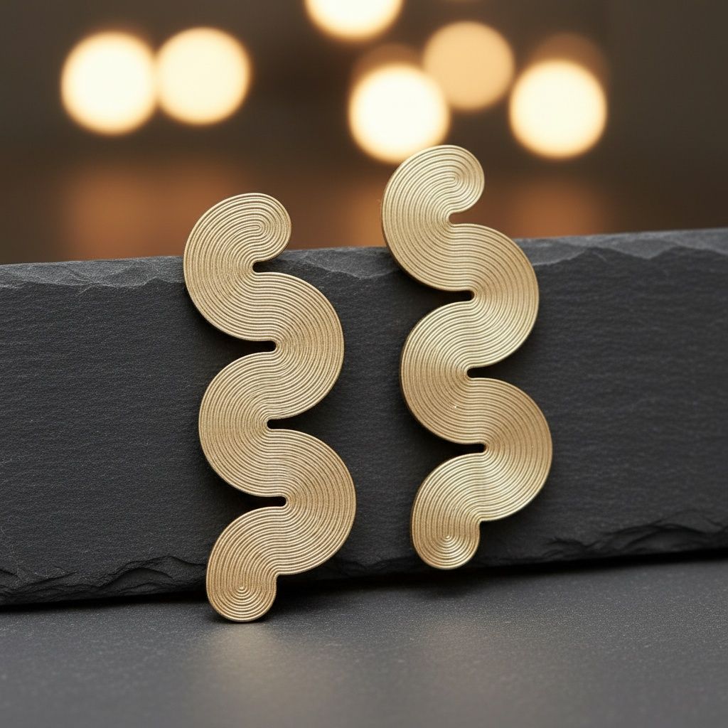 Stud Gold Serpentine Concentric Line Wavy Earrings