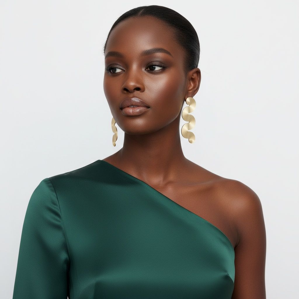Stud Gold Serpentine Concentric Line Wavy Earrings