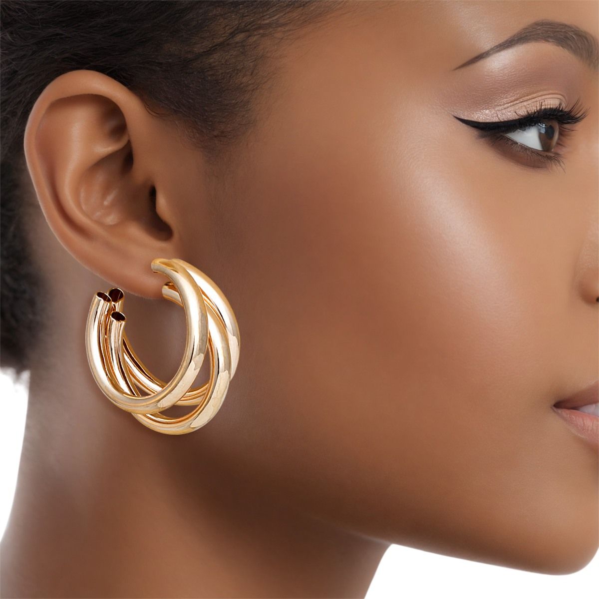 Hoop Triple Threat Gold Metal Tube Earrings