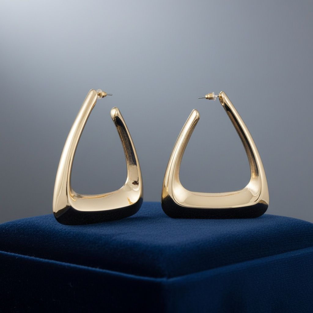 Open Hoop Gold Puffy Triangle Earrings for Women