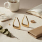 Open Hoop Gold Puffy Triangle Earrings for Women