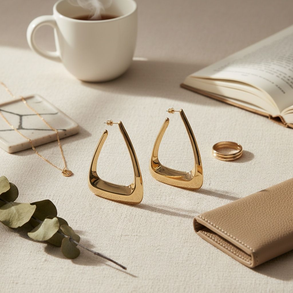 Open Hoop Gold Puffy Triangle Earrings for Women