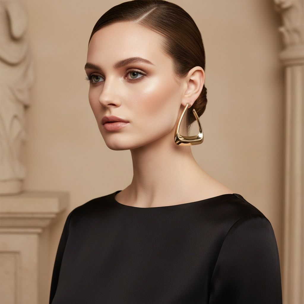 Open Hoop Gold Puffy Triangle Earrings for Women