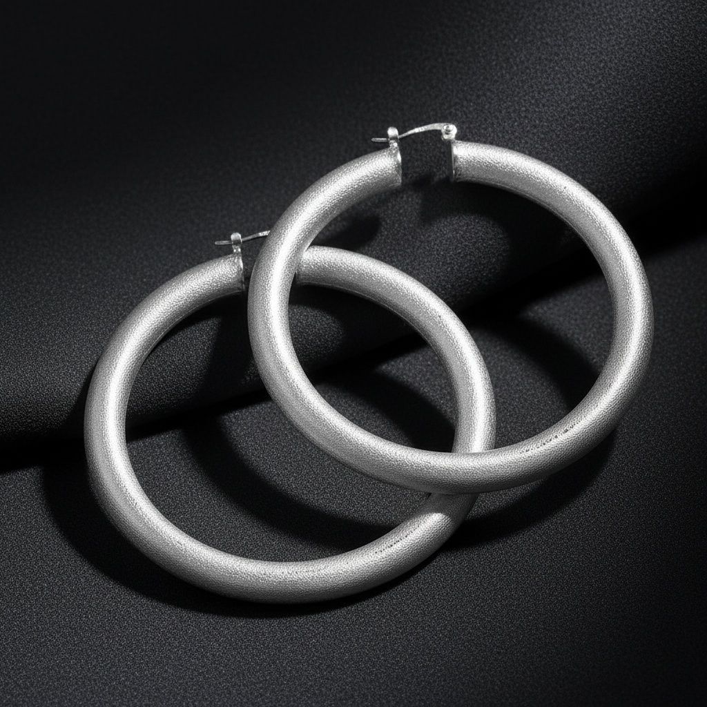 Hoop High Shine Silver Sandblasted Thick Earrings