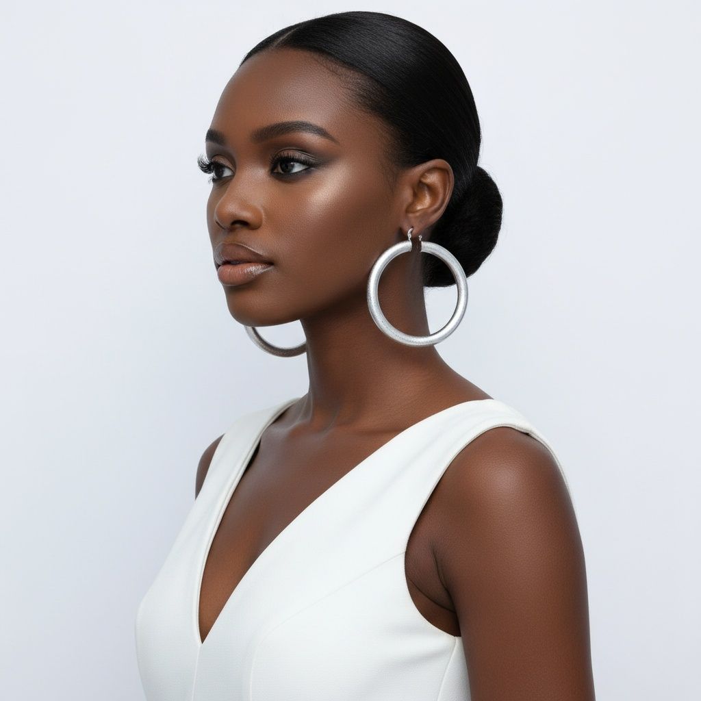 Hoop High Shine Silver Sandblasted Thick Earrings