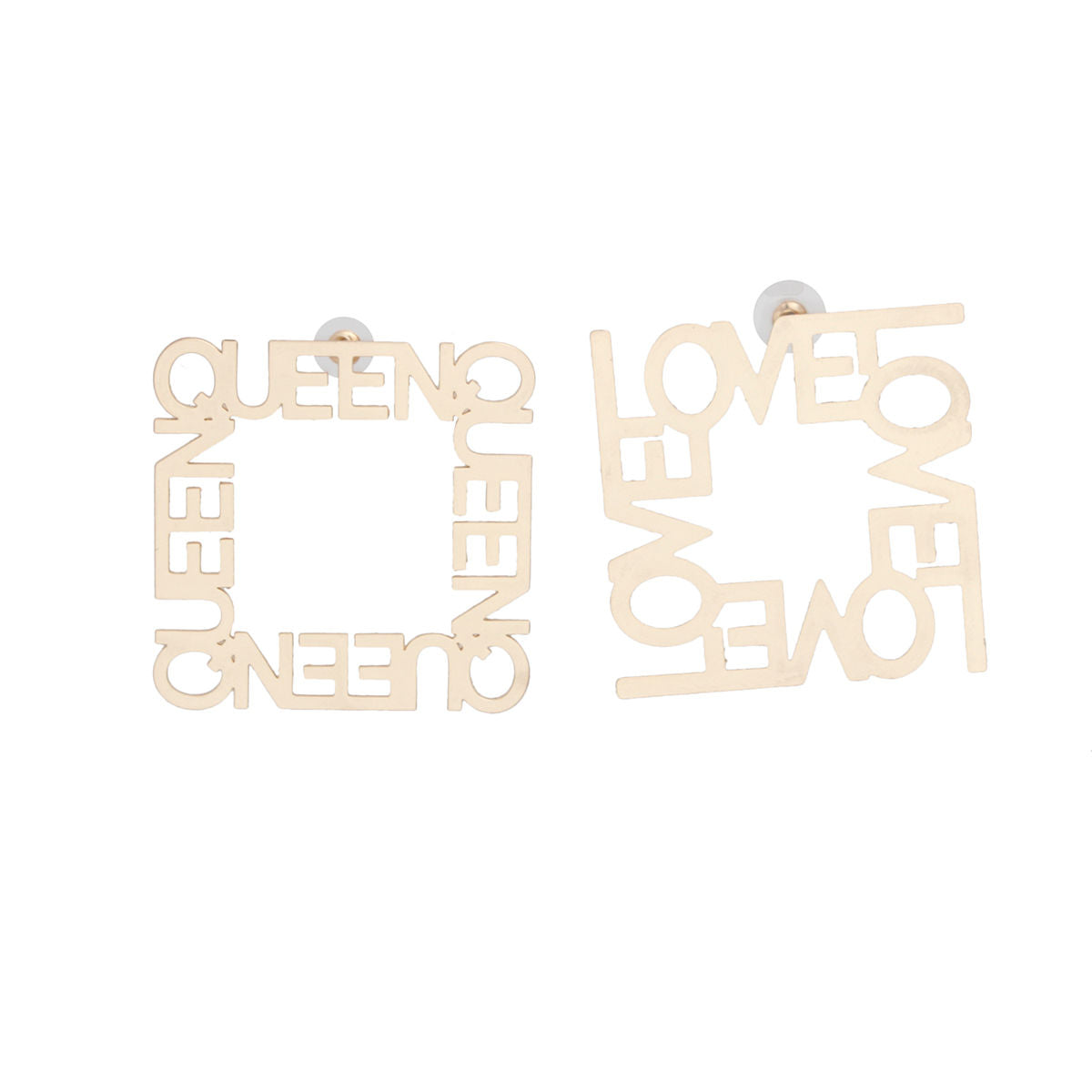 Stud QUEEN LOVE Gold Square Mismatch Earrings