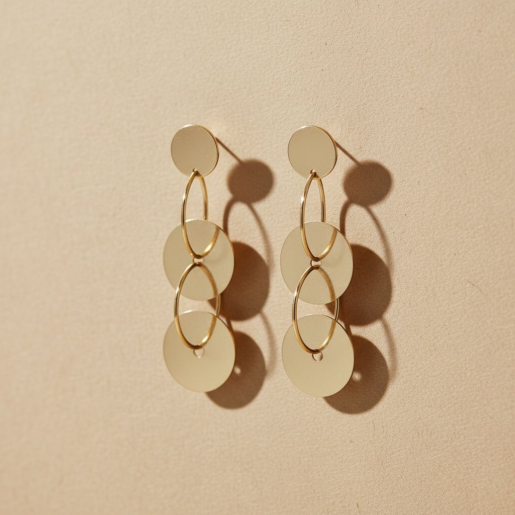 Dangle Linked Gold Disc and Gold Ring Earrings