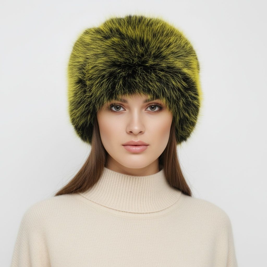 Hat Luxe Faux Fur Yellow Kubanka Winter Cap Women