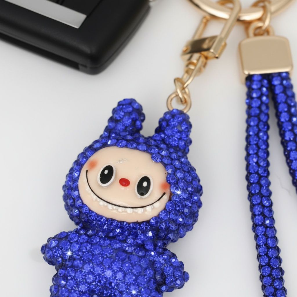 Rhinestone Phone Wrist Strap Blue Labubu Keychain