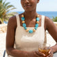 Turquoise Marbled & Fluted Gold Chunky Necklace
