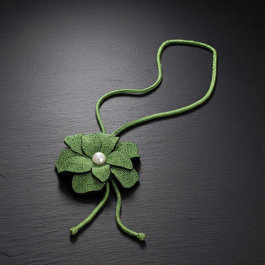 Long Y Brilliant Green Blooming Flower Necklace