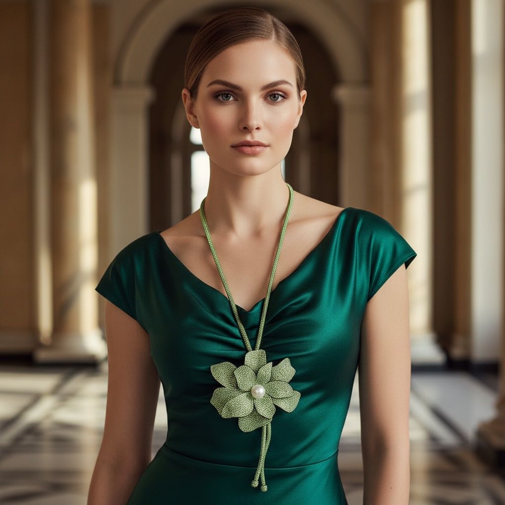Long Y Brilliant Green Blooming Flower Necklace