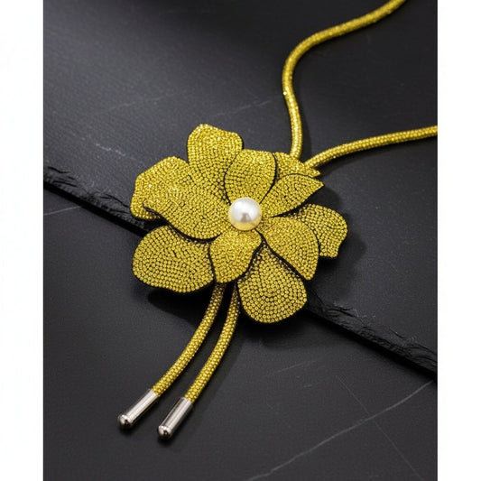 Long Y Brilliant Yellow Blooming Flower Necklace