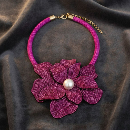 Brilliant Fuchsia Blooming Flower Choker Necklace