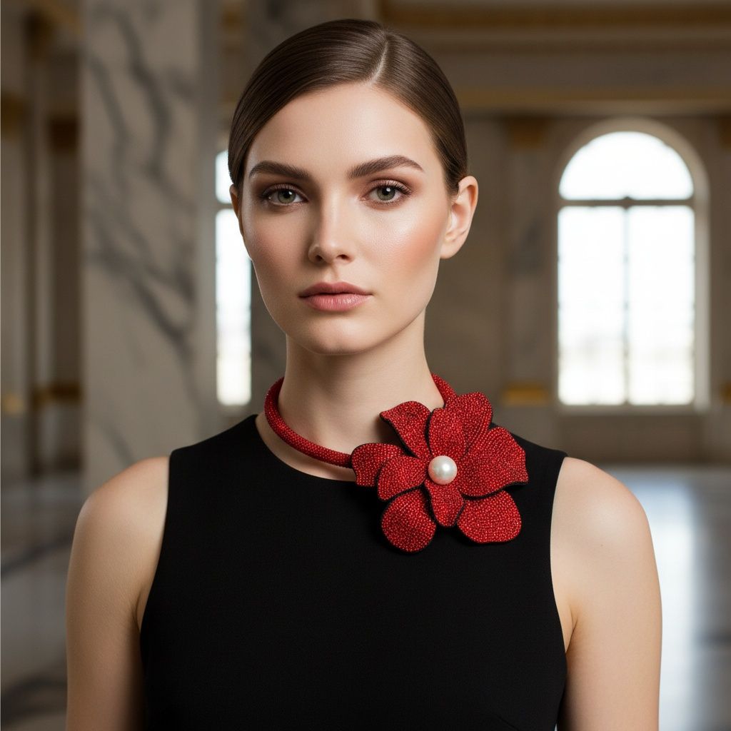 Brilliant Red Blooming Flower Choker Necklace