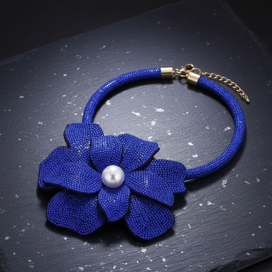 Brilliant Blue Blooming Flower Choker Necklace
