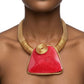 Large Red Resin Pendant Gold Mesh Collar Necklace