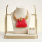 Large Red Resin Pendant Gold Mesh Collar Necklace