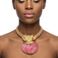 Pink Druzy Stone Pendant Gold Collar Necklace