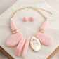 Chunky Pink Geometric Marbled Resin Bib Necklace