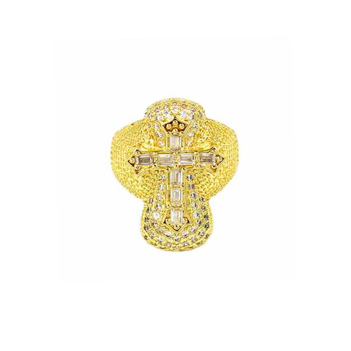 Cocktail Artisan Luxe Gold Brass CZ Cross Ring