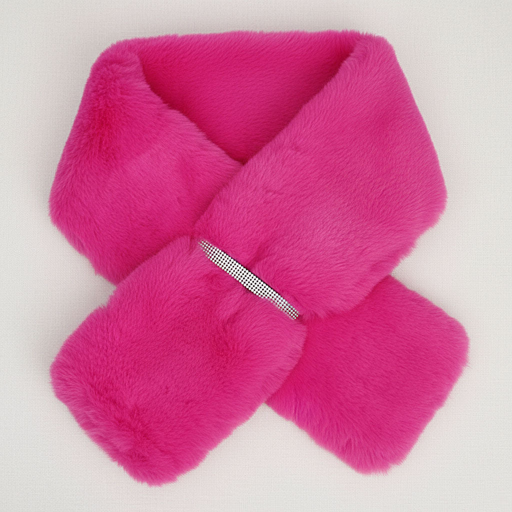 Scarf Luxe Faux Fur Fuchsia Rhinestone Pull Thru