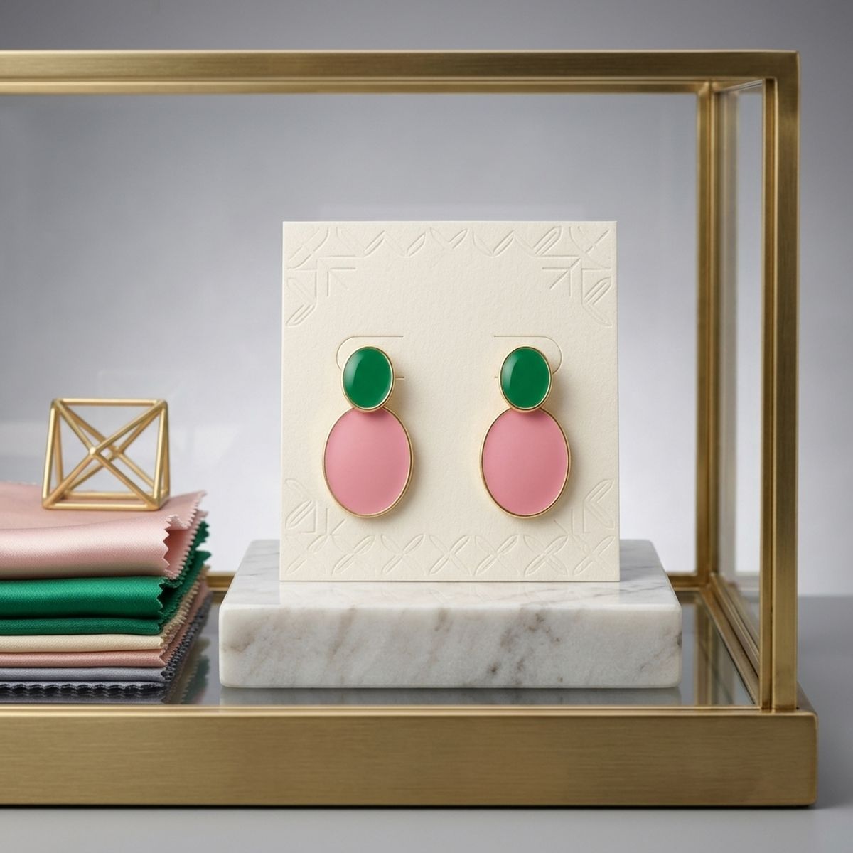 14K Gold Pink Green AKA Double Oval Earrings