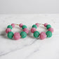 AKA Pink Green Mesh Ball Hypoallergenic Hoops
