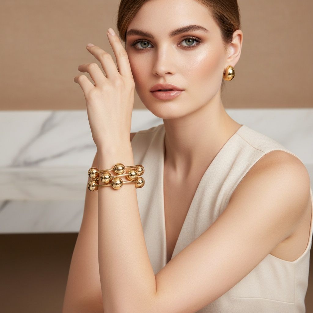 High Shine Gold Bead 3pcs Stretch Bracelet Set