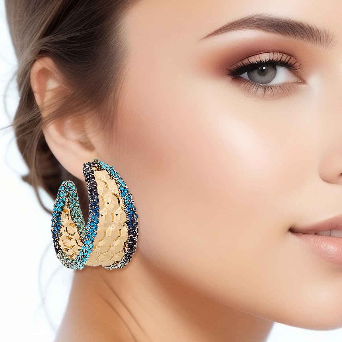 Hoops Blue Stone Hexagon Earrings for Women