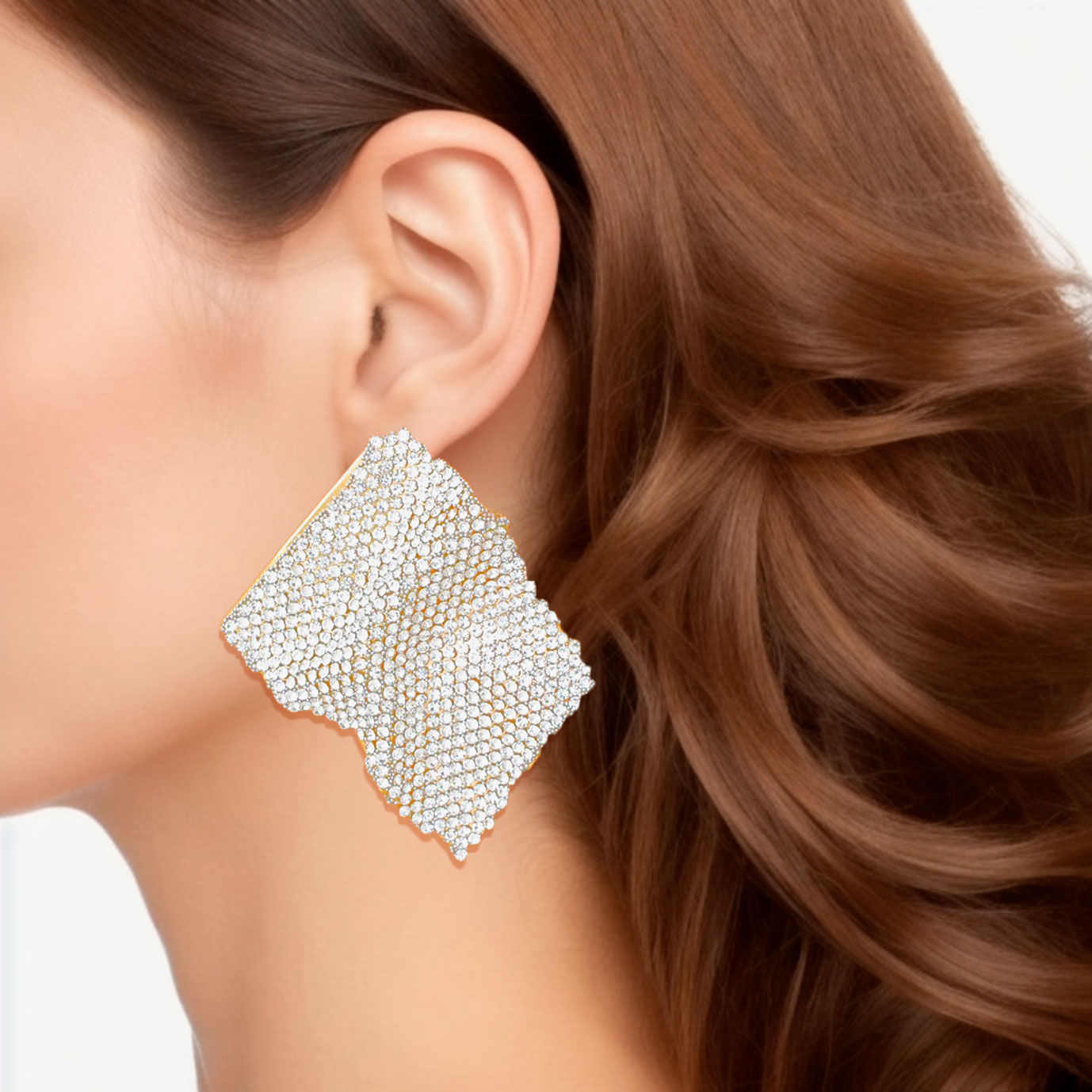 Studs Wavy Gold Rhinestone Glam Earrings Women