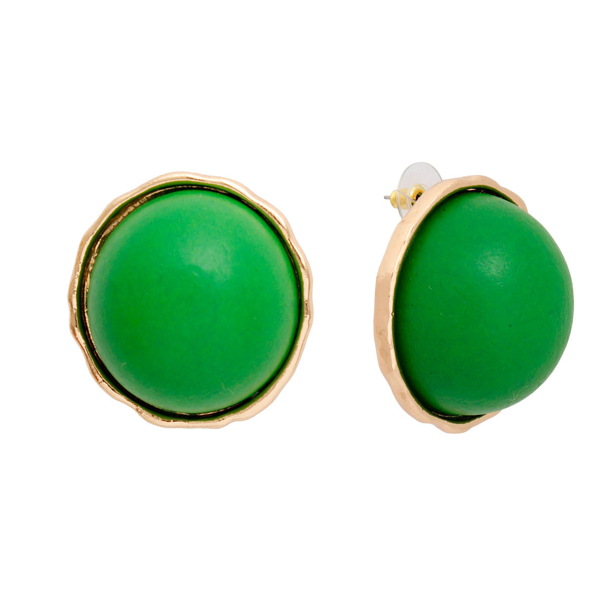 Studs Domed Green Wood Large Earrings for Women