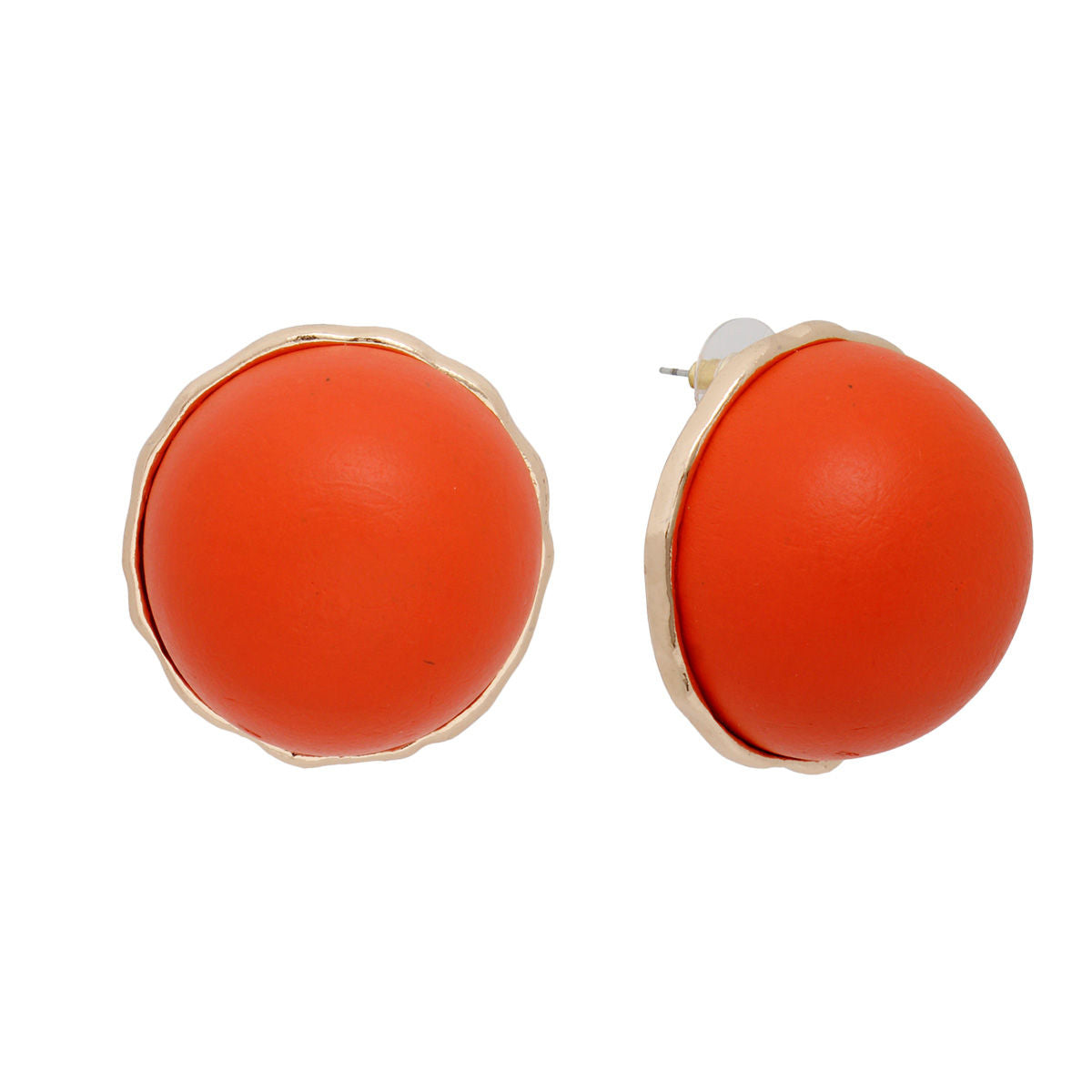 Studs Domed Orange Wood Large Earrings for Women