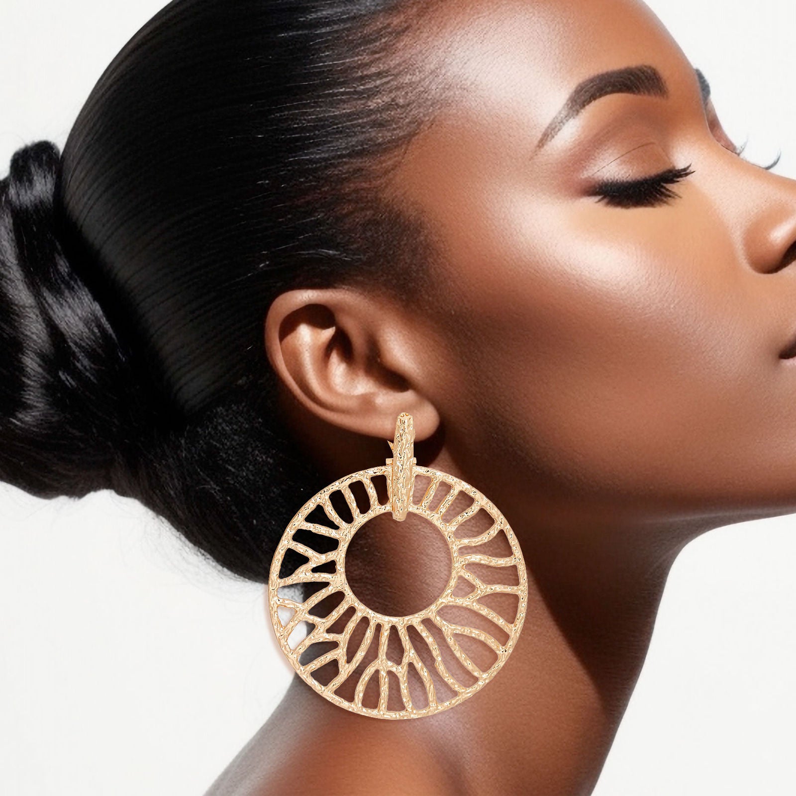 Drop XLarge Gold Branched Wheel Earrings for Women