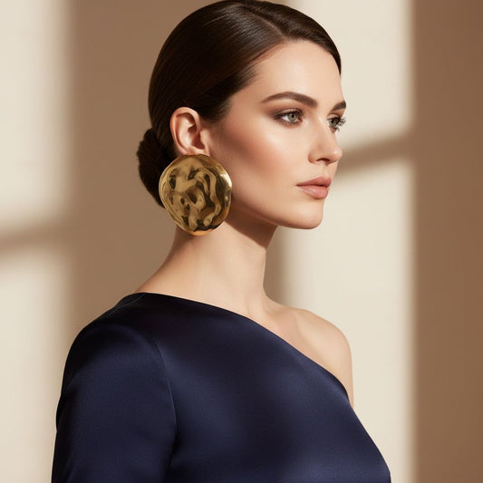 Stud XL Hammered Gold Domed Disc Earrings