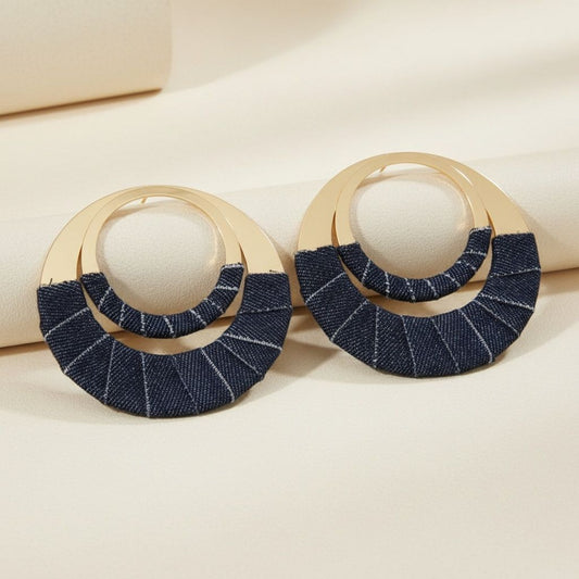 Hoop Denim Jeans Gold Double Ring Urban Earrings