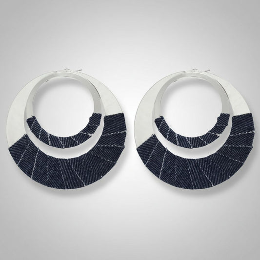 Hoop Denim Jeans Silver Double Ring Urban Earrings