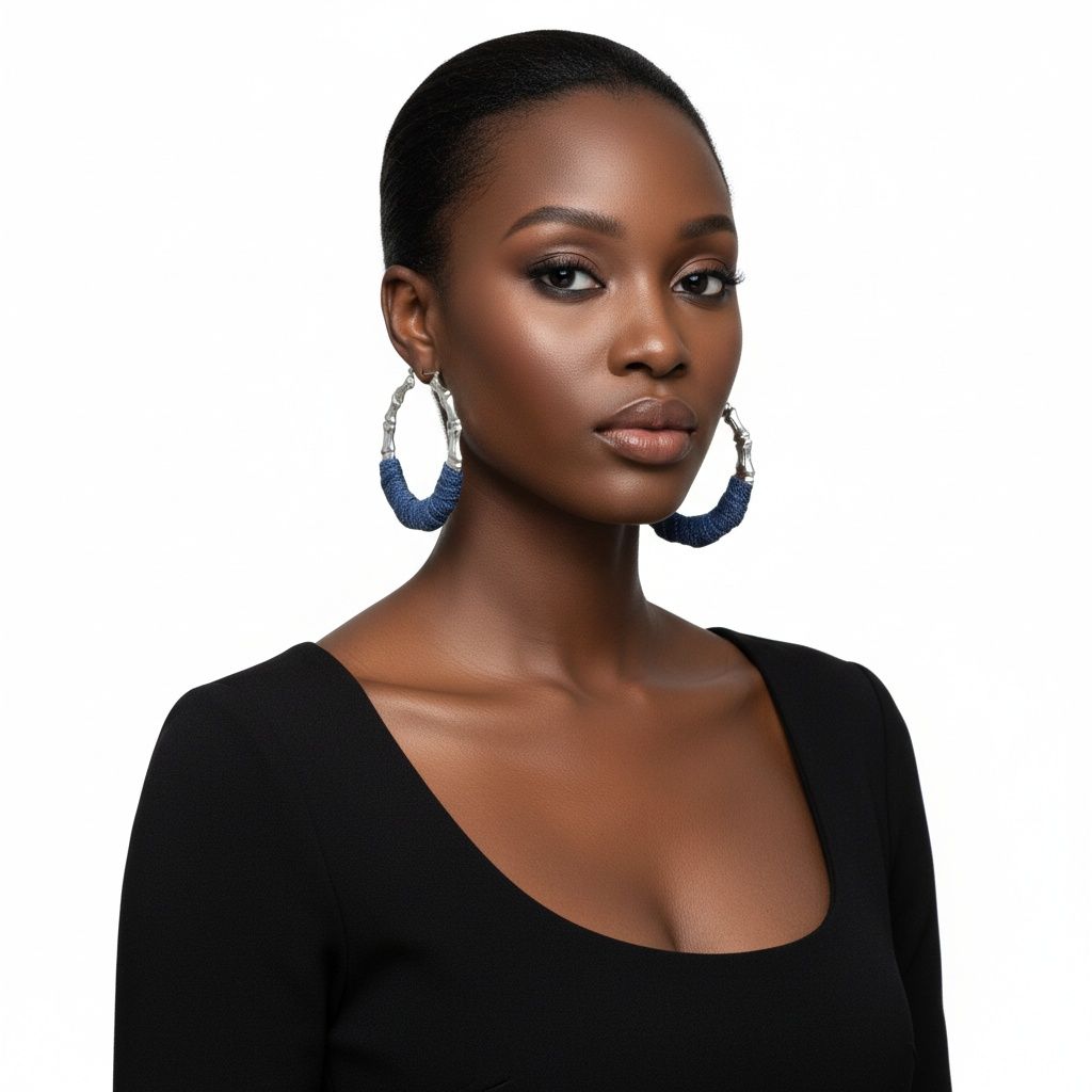 Hoop Denim Jeans Silver Bamboo Texture Earrings