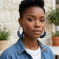 Hoop Denim Wrapped Thick Silver Bubble Earrings
