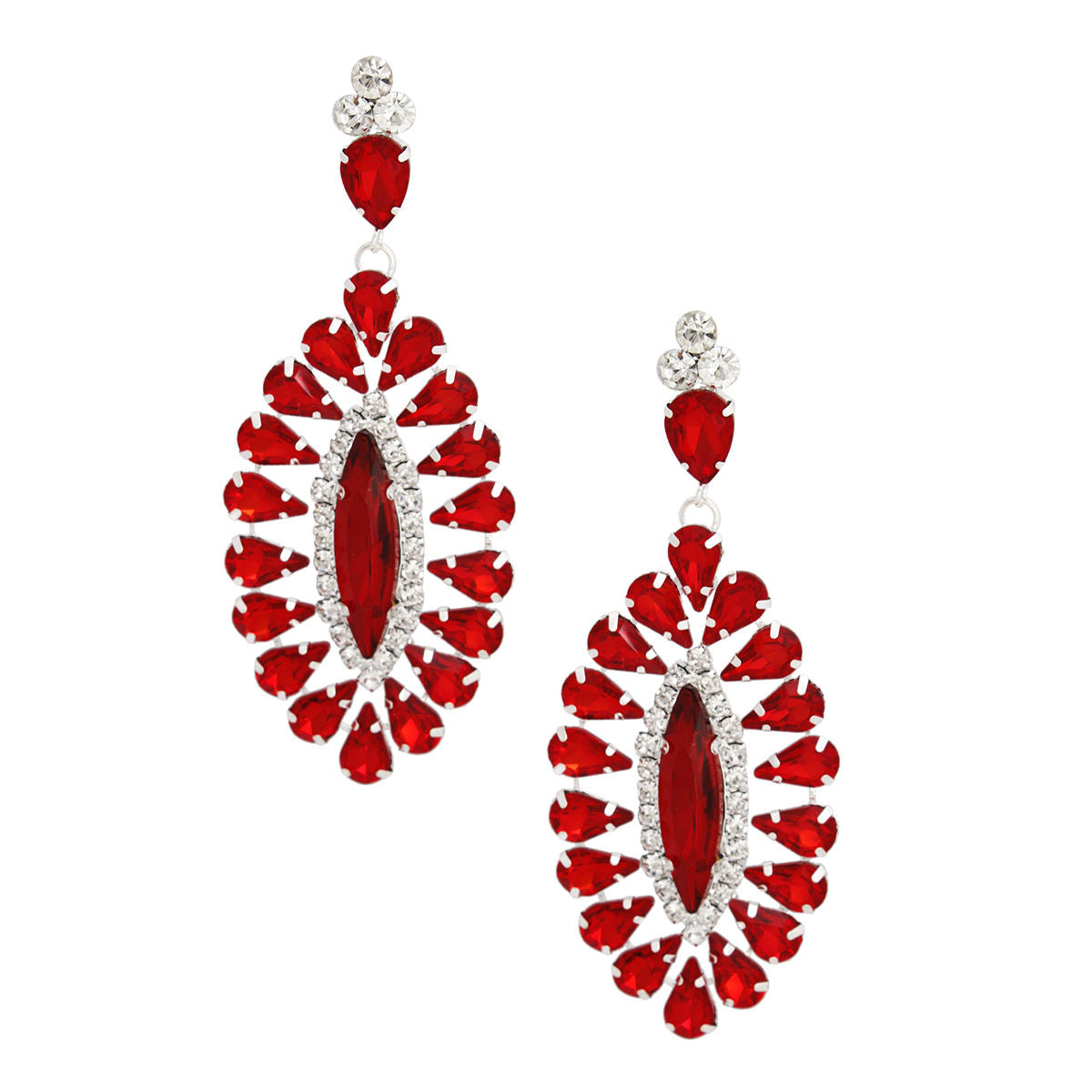 Dangle Red Teardrop Glam Oval Earrings for Women